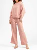 Women's Two Piece Pants Womens sweater set of 2 pieces casual long sleeved round neck knitted zipper jumpers and wide leg pants track clothingC240407