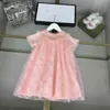Brand Girls Partydress Kids Designer Vêtements de la jupe de bébé rose 100-160 cm Robe de princesse de design en dentelle brodée 24april