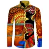 Camisas casuais masculinas estilo étnico menina africana 3D Botão de manga longa para homens Mulheres Dashiki Folk Folk Tops Vintage Casal Roupas