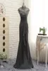 Crystal Real Image Long Mermaid Gray Mother of the Bride Dress Lace High Neck Cap Sleeve Chiffon Formal Evening Party Gowns Pleate7087610