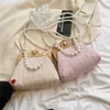 Beach Bags Ladies Single Shoulder Bag Handbag Crossbody Straw Woven Temperament Vacation Pearl Niche Summer Trend