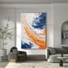 Large Colorful Minimalist Texture Oil Painting Blue White And Orange Texure 100% Handmade Cnavas Wall Art Modern Abstract Painting For Living Room Decor