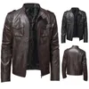 Heren Jackets Business Gentleman Warm Zipper Cardigan Pu Leather Stand Collar Slim Jacket