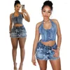 Arbeitskleider 2024 Vintage Casual Slim Denim 2 -teils Frauen Frühling Sommer Halfer Hollow -out Schnürung Tank Top Bodycon Rock Streetwear