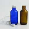 Equipments 24pcs/lot 60ml Liquid Essential Oil Cobalt Blue Clear Amber Glass Bottle with Aluminum Lids 2oz Boston Round Bottles Containers