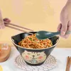 Set di stoviglie Ciotola noodle a doppio buco set di bacchette di zuppe grandi cucchiaio in ceramica cucina ramen