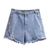 150 kg plus size dames zomer losse denim shorts gescheurde kralen rechte breedbeen broek blauwe heup 154 cm 5xl 6xl 7xl 8xl 9xl 240329