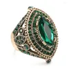 Anéis de casamento Kinel Luxury Antique Ring for Women Vintage Look Green Crystal Boho Jóias Gold Color Charm Ethnic