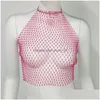 Frauen Tanks Camis Womens Mesh Blitzbohrer Fishnet Hängende Nackenschlinge y ausgehöhltes Mädchen weibliche Drop -Lieferkleidung Kleidung Kleidung Top Dhy9x