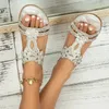 Sandals Women's Fashion Boho Shiny Rhinestone Casual Flower Open Toe Solid Colour Comfortable Slope Heel