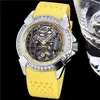 Watch Milles Men's Luxurious Sky Star Set with Diamond Round Large Dial Fashion Trend Hollow Out Tuo Flywheel Mechanical Waterproof Watch ayw
