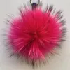 Keychain With Big Poms 15cm Fluffy Real Raccoon Fur Ball 13cm Fox Pom Backpack Handbag Car Leather Strap Keychain Key Chain 240402