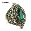 Anéis de casamento Kinel Luxury Antique Ring for Women Vintage Look Green Crystal Boho Jóias Gold Color Charm Ethnic