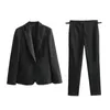 Calças de duas peças femininas unizera 2024 Primavera preto temperamento preto lã combinada estilo de fivela de fivela de fivela