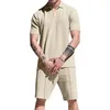 Herren-Trailsuiten 2024 Sommer Herren Zwei-Stück-Sets Casual Solid Color Lose Short Sleeve Turndown Kragen Tops und Shorts Anzüge Männer Freizeit Freizeit