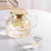 Conjuntos de teaware Conjunto de chaleira frio de vidro Ponte de xícara transparente Sete kits com chá de madeira Bande