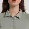 Casual jurken AP Soft Rib Polo 2024 Spring zomer katoenen vrouwen geribbeld Streth 4 kleuren T -shirt met verborgen knop