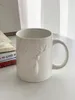 Кружки северной минималистский лосей тисненный тиснений чистые белые керамические чашки для завтрака дома изящные свежие кофейные чашки.