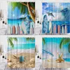 Douchegordijnen zomer oceaan landschap gordijn strand surfplank palmboom zeegehanen landschappen polyester stof decor badkamer haken