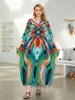 Abbigliamento da spiaggia stampato verde bohémien sciolte kaftan 2024 donne estive costumi da bagno copritura abito da abito casual q1638