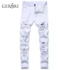 Mens White Black Distressed Holes Skinny Jeans Full Length Denim Pants Street Style byxor Partihandel ZZ