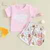 Clothing Sets Infant Born Baby Girls 2 Piece Outfit Letter Print Short Sleeve T-Shirt And Elastic Floral Shorts Set Summer Clothes