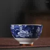 Tassen Untertassen 1PCS Retro blau und weißer Keramik Tee Tasse Chinesische Porzellan Nachmittag Teetasse Espresso Potterie Kaffee