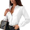 Frauen Frühling Herbst Shirt Formal Business ol Pendelstil Bluse SingleBreasted Solid Color Revers Long Sleeve Lady Top 240326