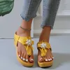 Slippers 2024 Ladies Retro Summer Beaded Pearl Buckle Flowers Decorative Fashion Women's Shoes Wedge Beach