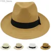 Wide Brim Hats Backet Men Women Str Panama Summer Fedora Sunhats Bow Band Party trilby Caps Outdoor Sombrero Travel Size US 7 1/4 UK L YQ240407