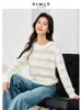 女性用セーターVimly Light Blue Hollow Out Thin Thin Long Sleeve Hinit Top Spring O-Neckニットプルオーバー2024 Lazy Style Clothing 72798