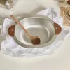 Bowls Stainless Steel Double Ear Bowl Solid Wood Handle Rice Salad Anti Drop Creative Korean Style