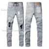 Herrdesigner lila märke för män kvinnor byxor jeans sommarhål Hight kvalitet broderi lila jean denim byxor mens lila jeans