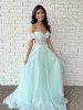 Dresses Elegant Off Shoulder Mint Green Long Prom Dresses A Line Tulle Lace Floral Appliques Graduation Evening Gowns For Teens