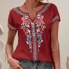 Bluzki damskie wydrukowane lato najlepszy etniczny styl retro koszulka z dekoltem w dekolcie luźna fit Fasual Tee koszulka do mody streetwear