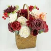 Fleurs décoratives têtes de soie artificielle 17 pcs avec baies de feuille DIY DÉCORD DE Valentin de la Saint-Valentin Rose Rose Dahlia Bouquet Fausse Fleur