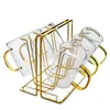 Zestawy herbaciarskie 7 w 1 zestaw - 1PC 6 Grids Suszący stojak Metal Golden Cub Holder Organizer 6pcs odporny na ciepło szklany szklany filiżanka kubka kubki