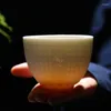 Tasses Saucers Suet de haute qualité Jade Porcelaine Heart Sutra Casse de thé de thé à la maison.Le bouddhisme est zen