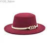 Brede rand hoeden emmer dames wol trilby vilt fedora hoed heren elegante riem flat top jazz yq240407