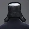 Bérets Hiver Hat Flap Men de vrai chapeaux Real Skin Protect Eart Assez chaud Affaire Russe Ushanka Généreuse Bomber en cuir