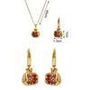 Chains Gold Color Pomegranate Earrings 18k Plated Jewelry Gifts Pendant Necklaces Wedding Red Garnet Hoop Women Girls