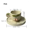 Cups Saucers Cute Pink Cherry Ceramic Cup Saucer Decorative Breakfast Milk Coffee Set Couple Gifts Reusable Drinking