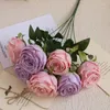 Fleurs décoratives simulation de roses blanches et bleues bouquet de soie faux centre commercial décoration artificielle fleur