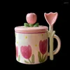 Mokken Tulip Water Cup met deklepel Mok huishouden keramiek