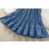 Girls Denim Skirts Summer Patchwork Kids Cotton Cake Skirts Ruffles Pleated A-Line Midi Skirts for Girls 240329