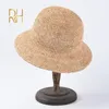 Handgemaakte dames haken natuurlijke raffia stro kumer hoed voor lente zomerstrand floppy visser caps y240320