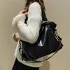 Shoulder Bags Female Large Crossbody Bag Black Oil Wax Leather Ladies Casual Shopper Tote Handbags Chic Wide Strap Women's Zipper