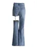 Damesjeans Gymamamazes Patchwork Chain Denim Trouser For Women High Taille Splited Pocket Streetwear Slimming Flare Pants vrouwelijke mode