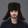 Bérets Hiver Hat Flap Men de vrai chapeaux Real Skin Protect Eart Assez chaud Affaire Russe Ushanka Généreuse Bomber en cuir