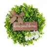 Dekorativa blommor Säker hållbar krans Elegant Eucalyptus Flower Christmas Festive Door Hanging With Bow-Tie English Letters Welcome Sign